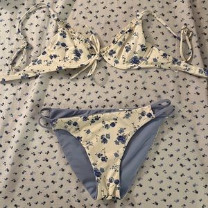 White with blue flowers bikini set, size XS.